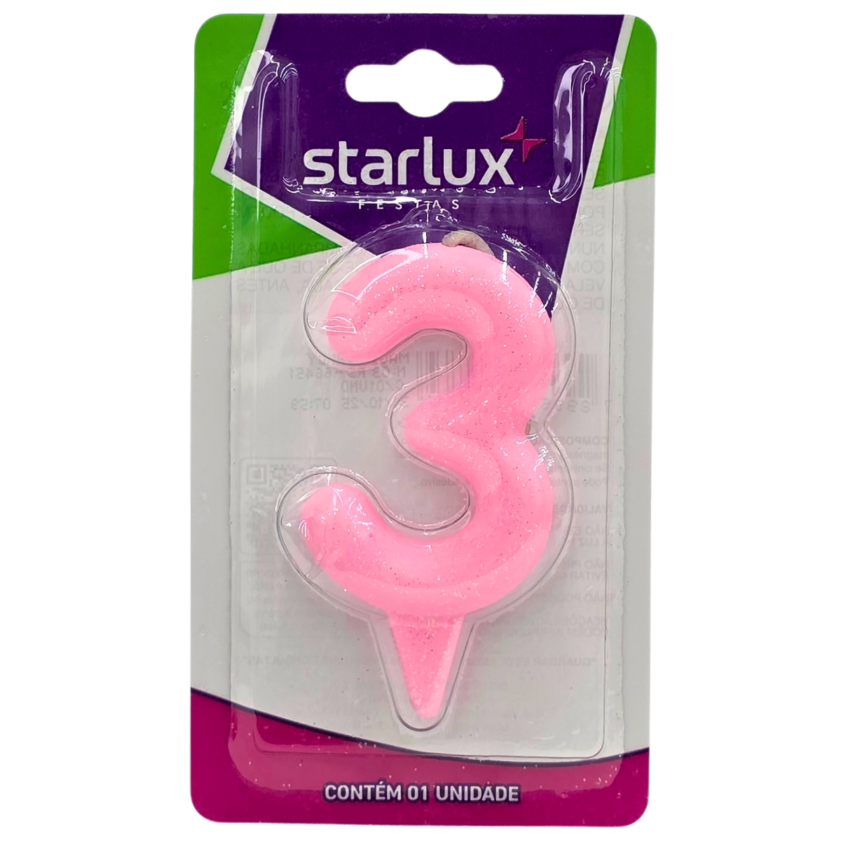 Vela Magic Candy Rosa N: 3 Starlux 1 Unidade RS-66451